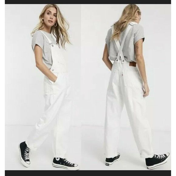 white baggy overalls